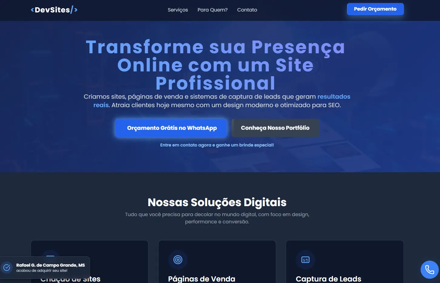 Modelo de site para empresas com layout azul e profissional
